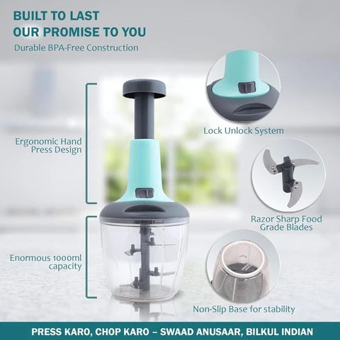 Manual Hand Press Square Push Chopper with 5 Blades for Easy Chopping Vegetables and Fruits